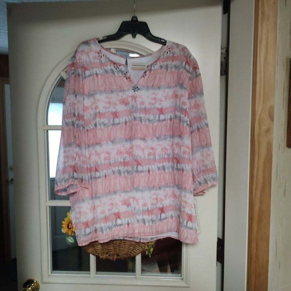 New Alfred Dunner Rose Hill Multi-Color 3/4 Sleeve Top Size Women's 18W